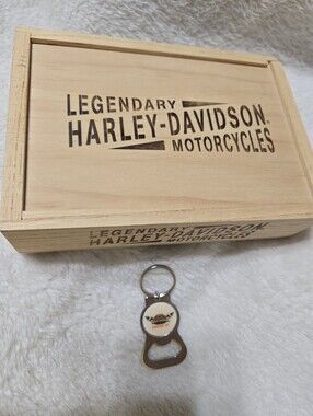 Harley-Davidson Wooden Keepsake Box And Keychain Bundle